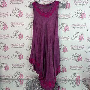 Model France dress embroidered asymmetrical Chic Purple Dress Pink Detailing